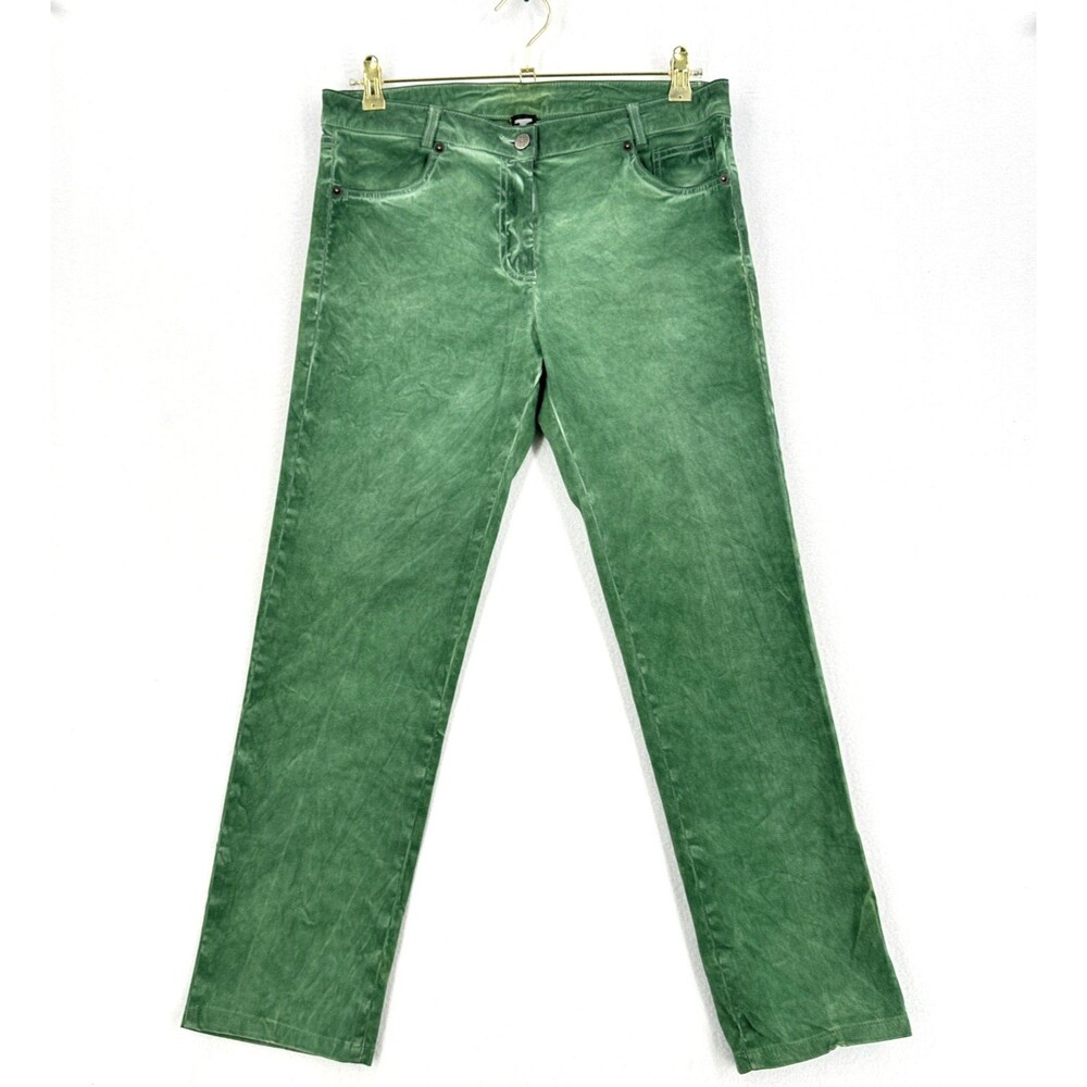 Tricot Chic Pants Women 10 Green Denim Straight Leg Made Italy Stretch Y2K Chic